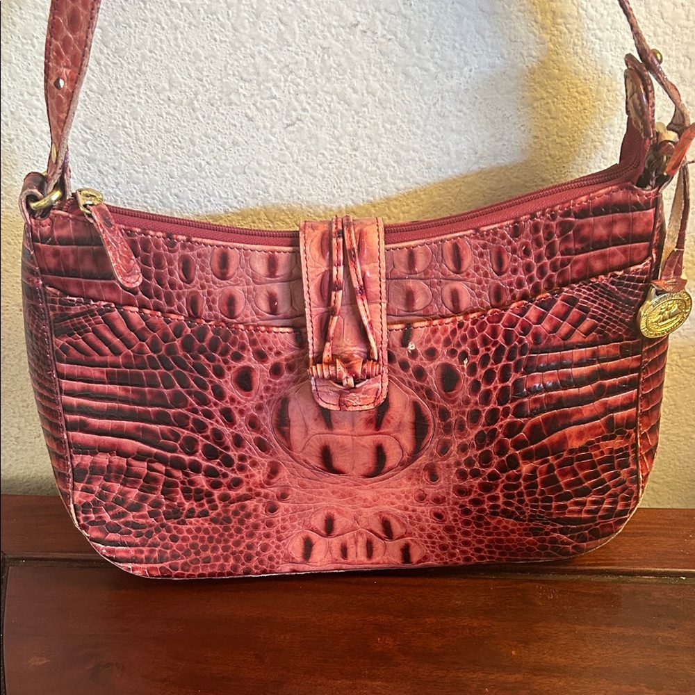 Brahmin Reddish Pink Croc-Embossed Crossbodyl Bag -